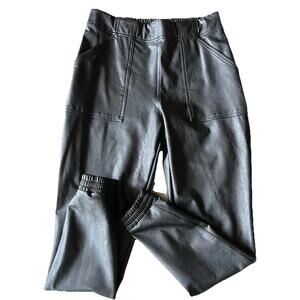 Spanx Faux Leather Jogger Pants Womens L Black High Rise Vegan Moto Lounge